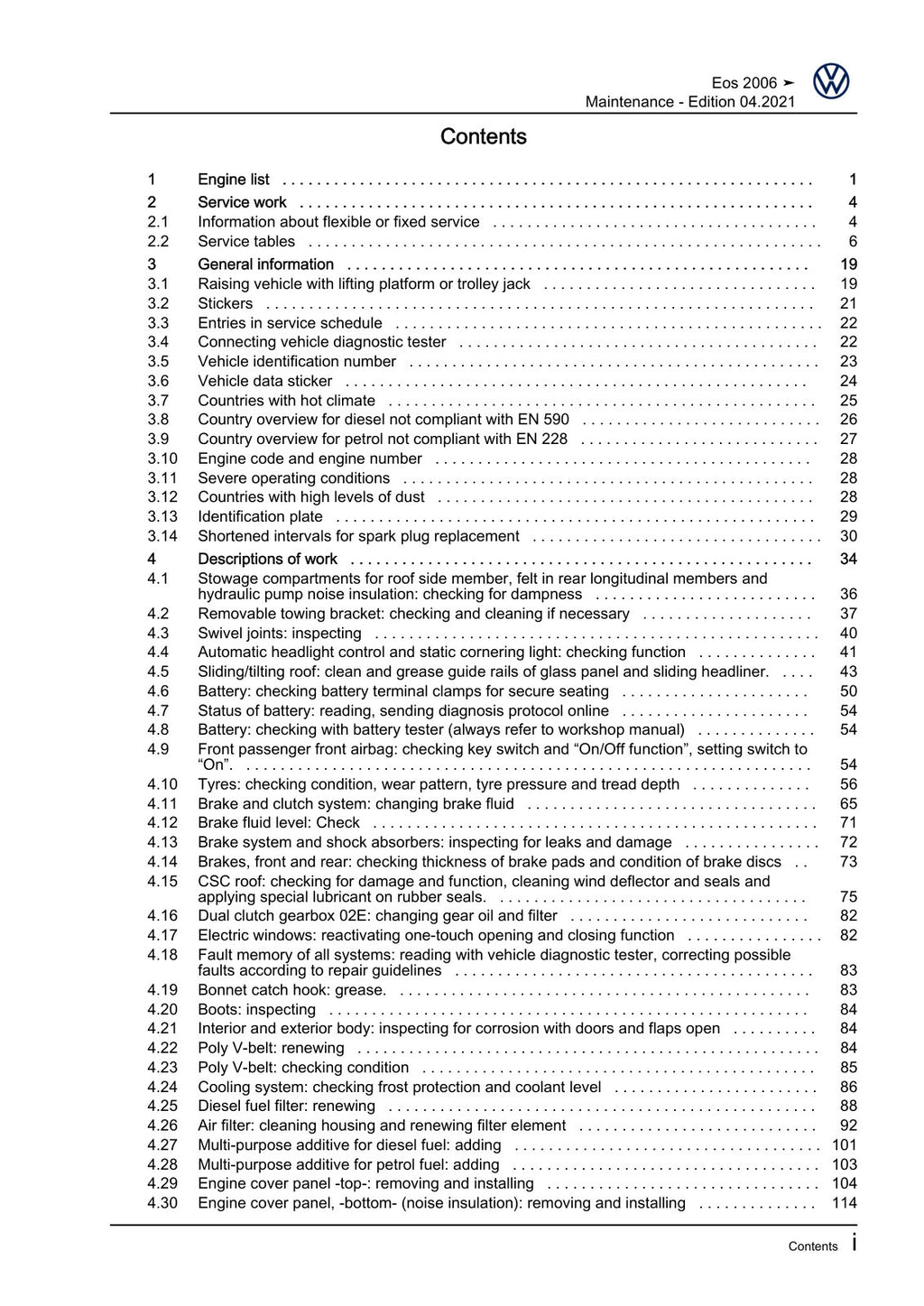 Workshop manual sample — contents/overview (page 3)