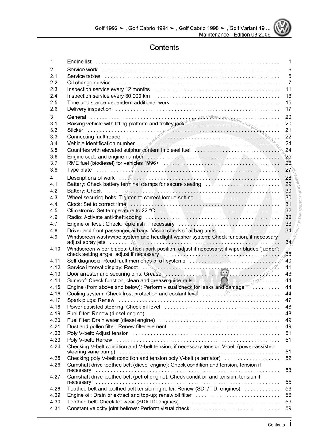 Workshop manual sample — contents/overview (page 3)