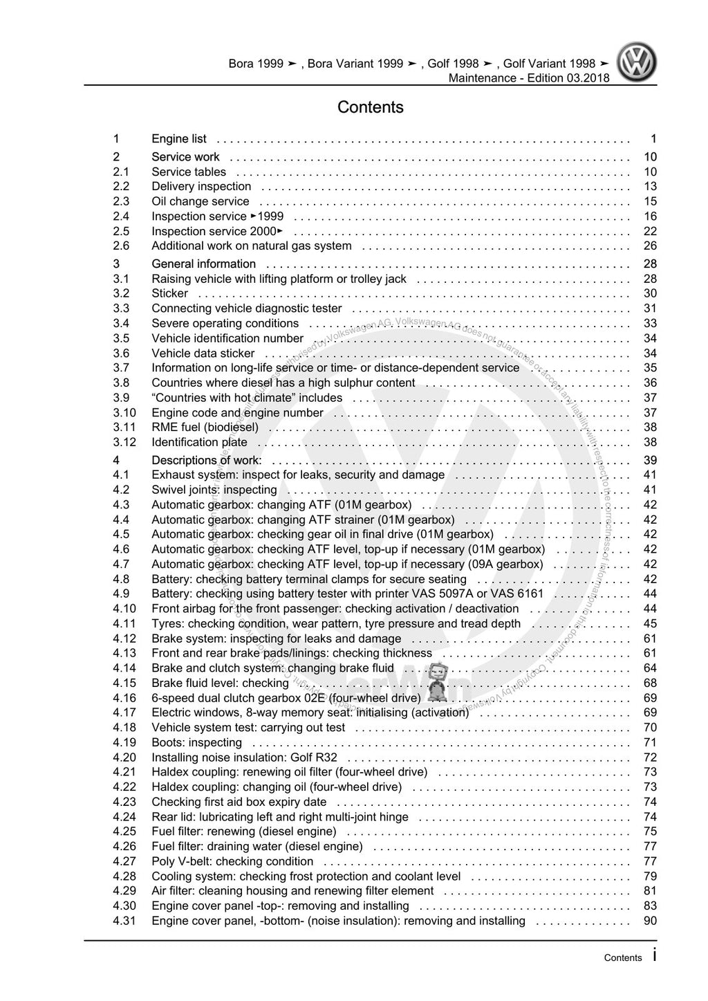 Workshop manual sample — contents/overview (page 3)