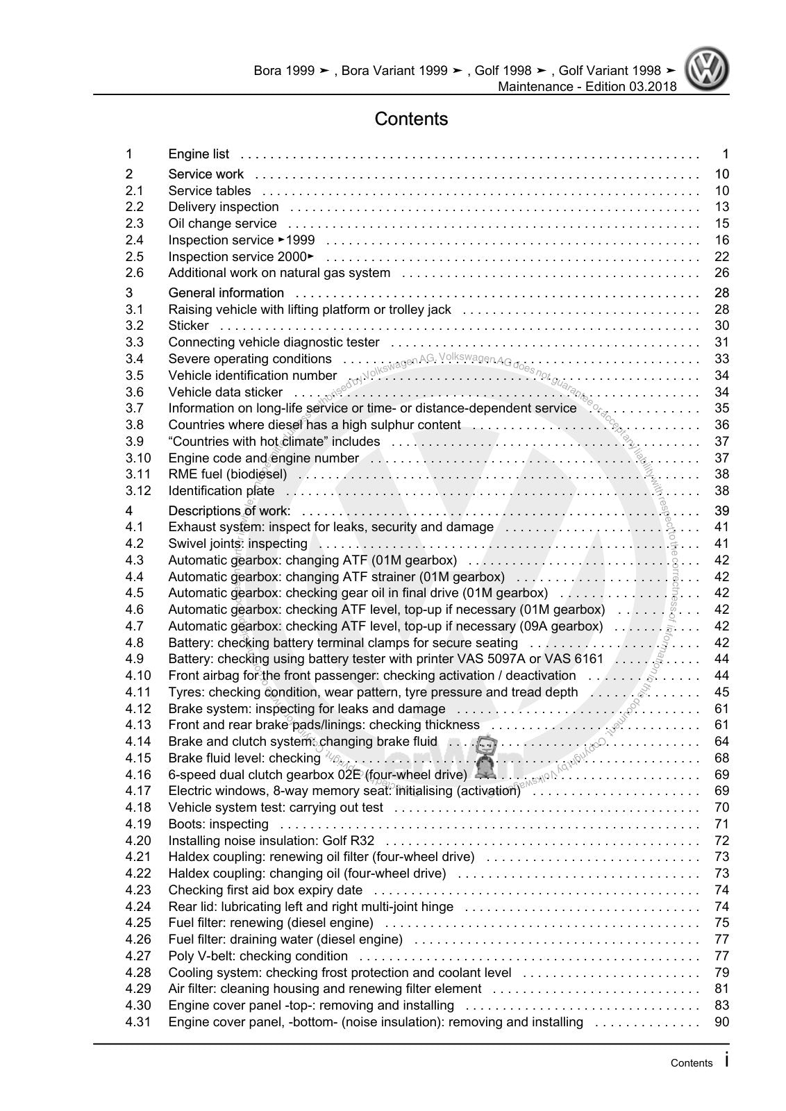 Workshop manual sample — contents/overview (page 3)