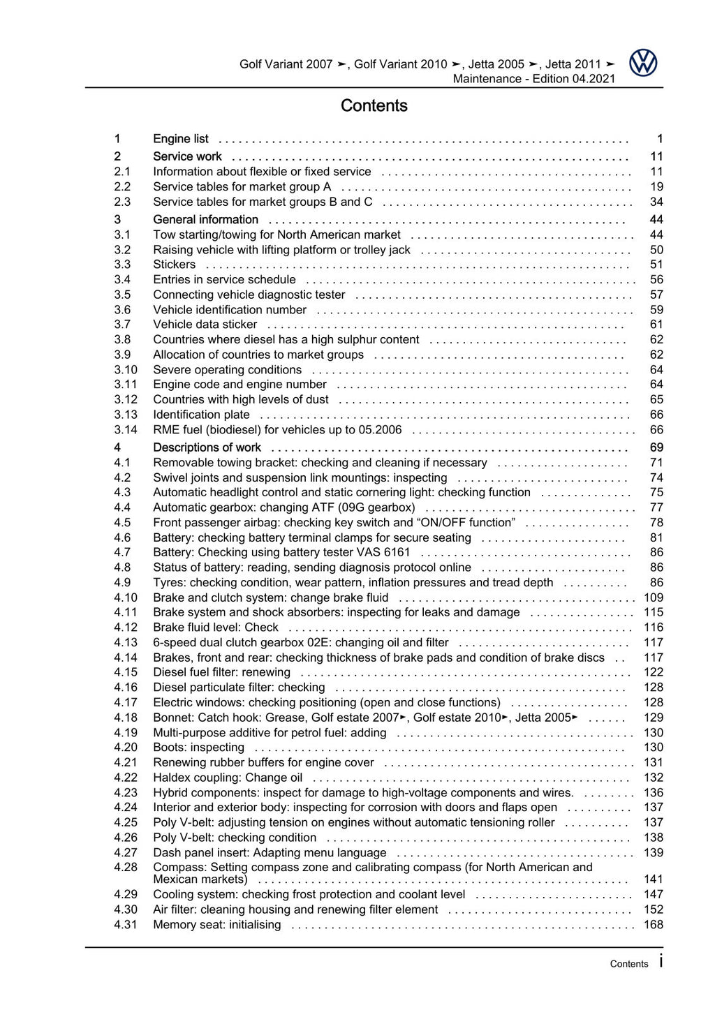 Workshop manual sample — contents/overview (page 3)
