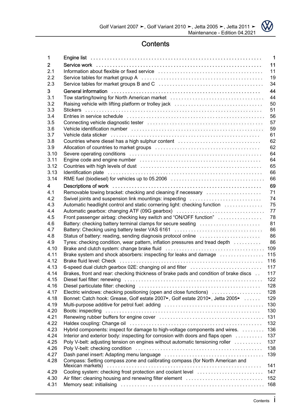 Workshop manual sample — contents/overview (page 3)