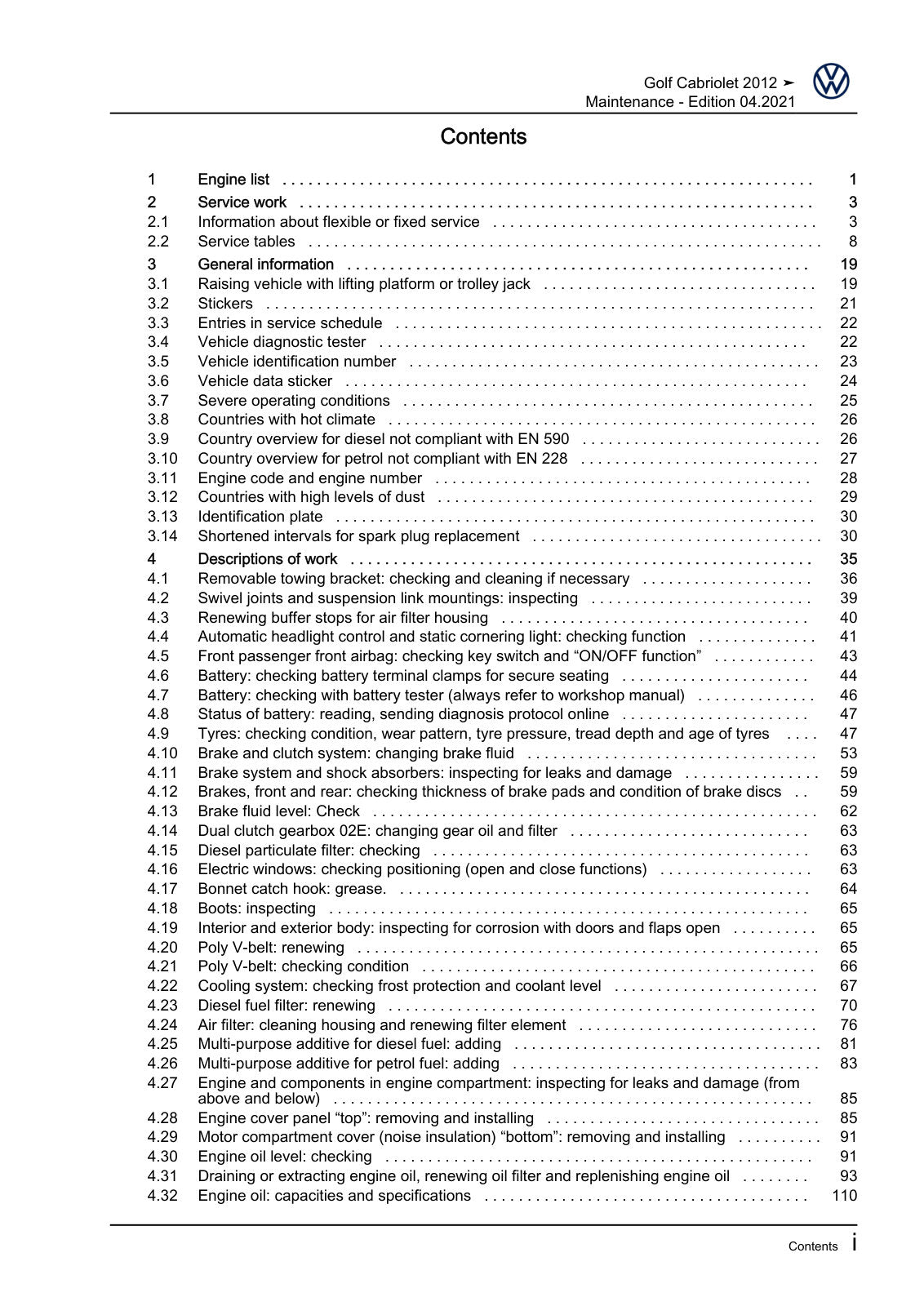 Workshop manual sample — contents/overview (page 3)