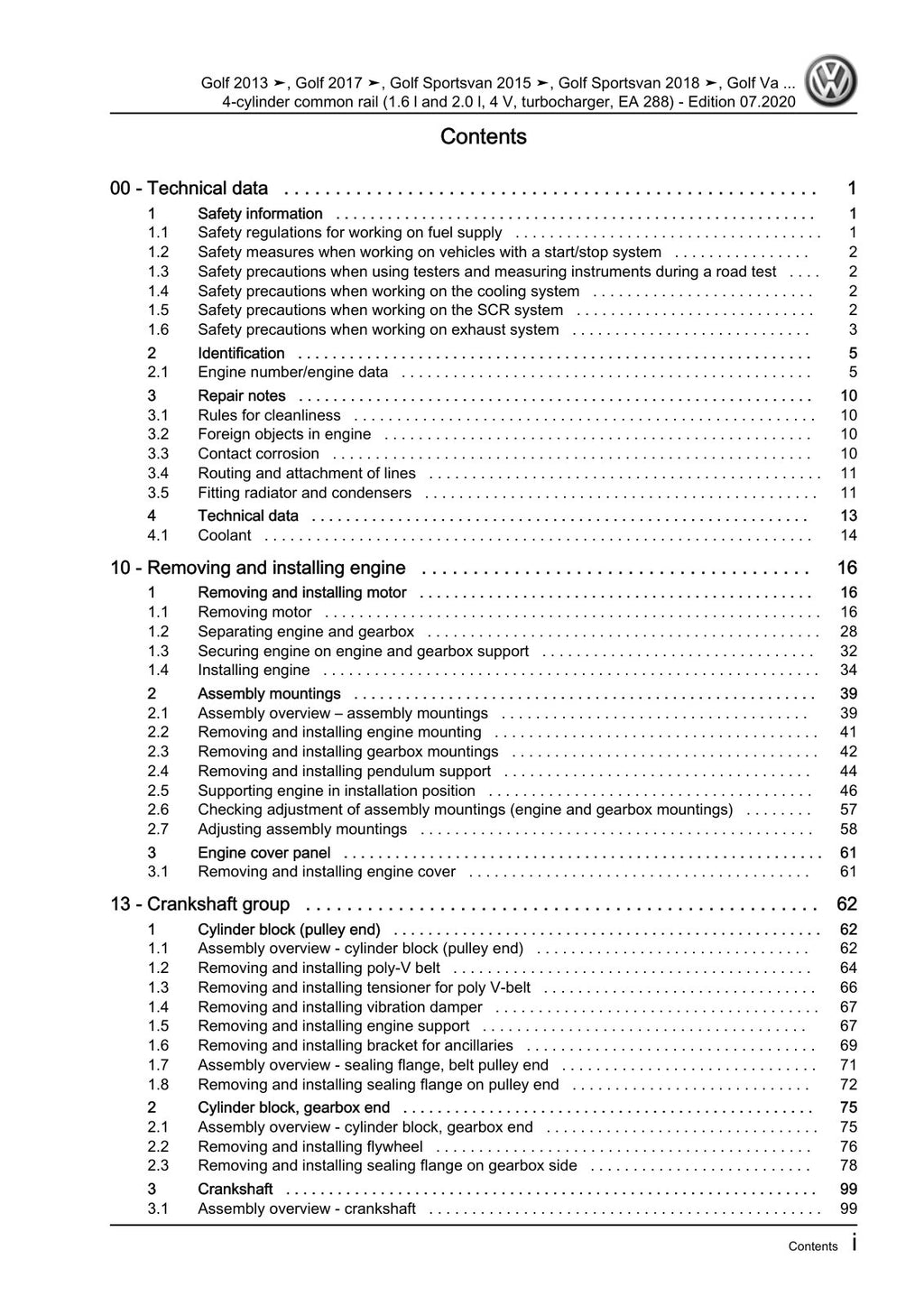 Workshop manual sample — contents/overview (page 3)