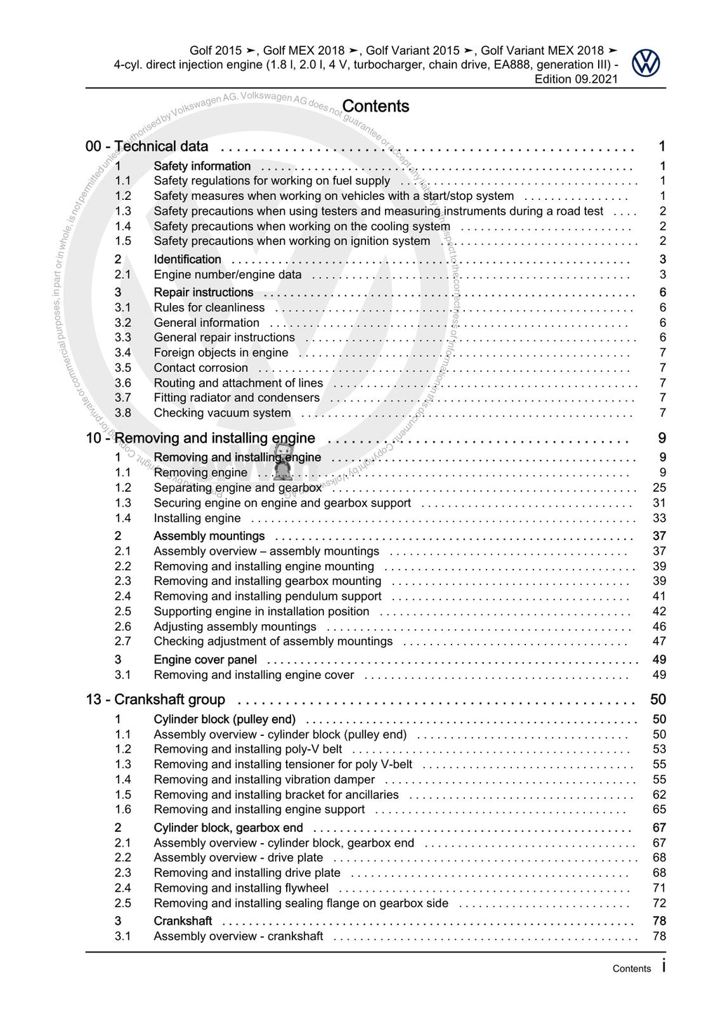 Workshop manual sample — contents/overview (page 3)