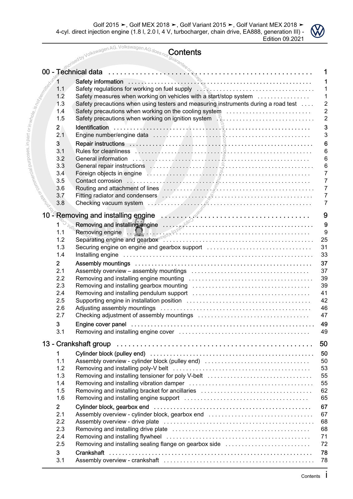 Workshop manual sample — contents/overview (page 3)