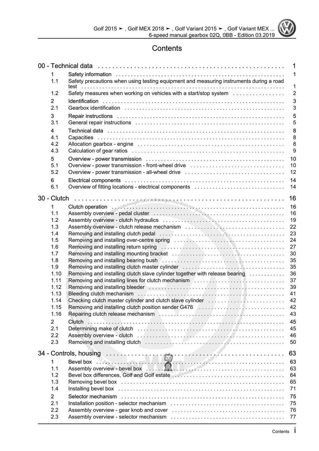 Workshop manual sample — contents/overview (page 3)