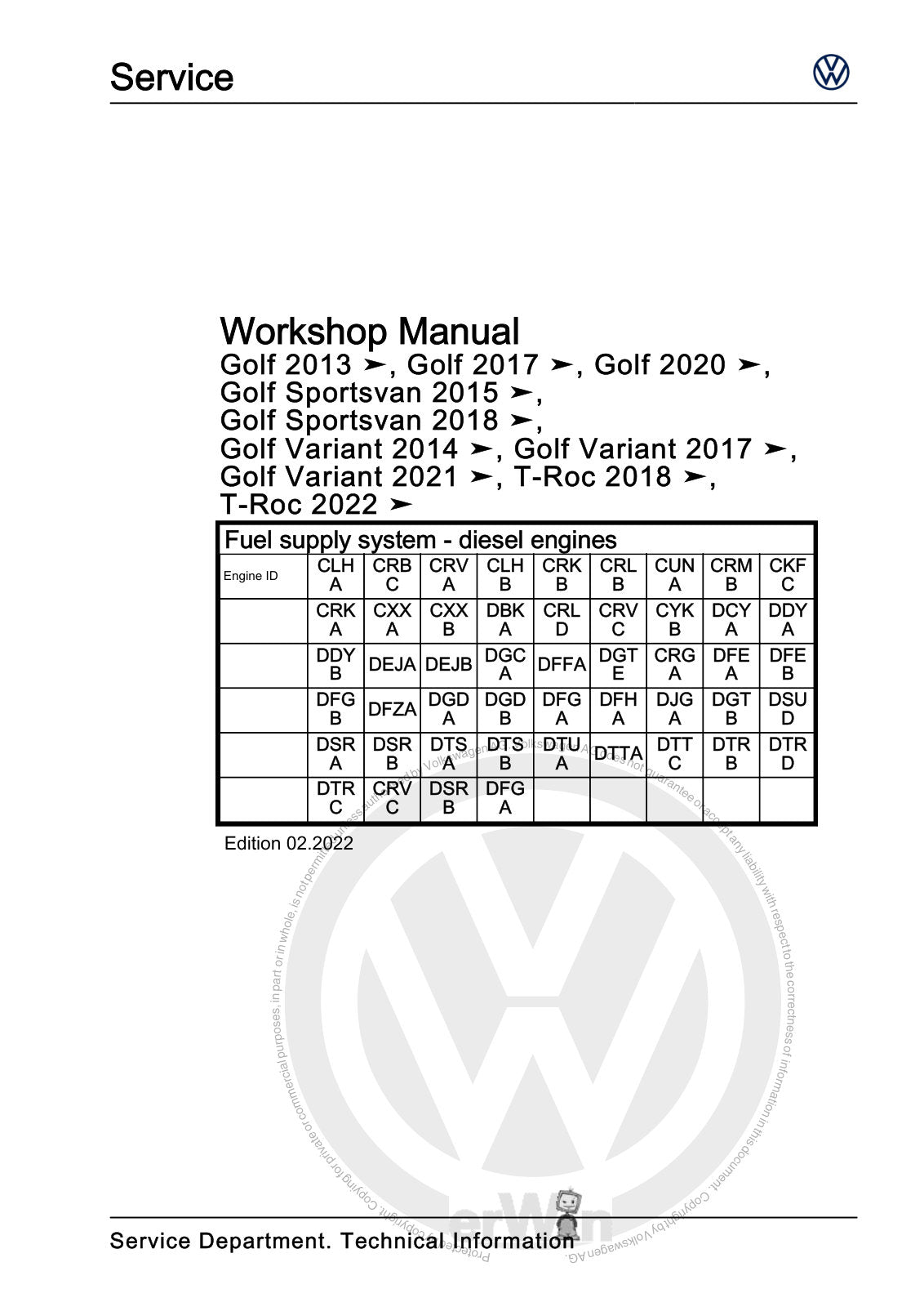 Workshop manual sample — cover (page 1)