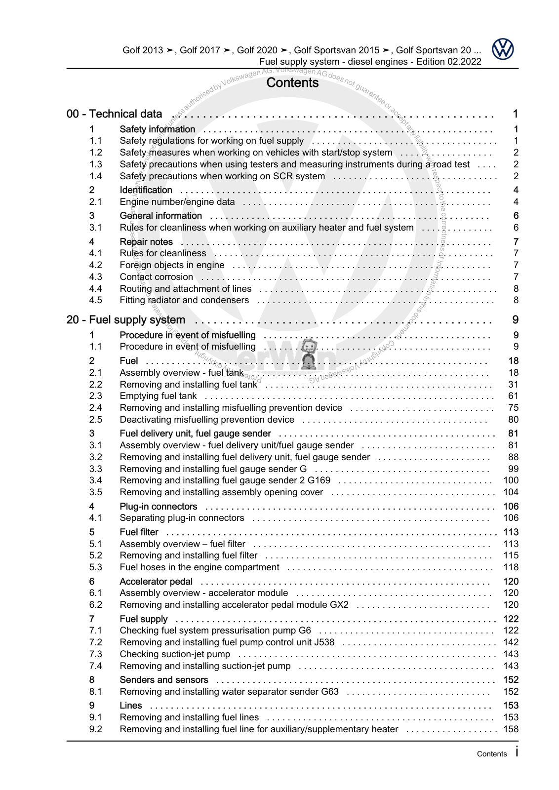 Workshop manual sample — contents/overview (page 3)