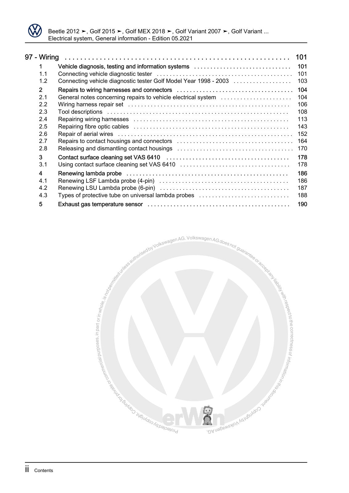 Workshop manual sample — contents/overview (page 4)
