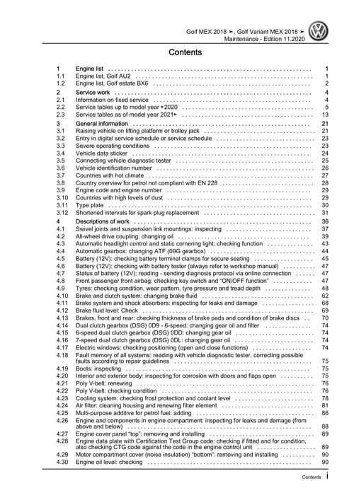 Workshop manual sample — contents/overview (page 3)