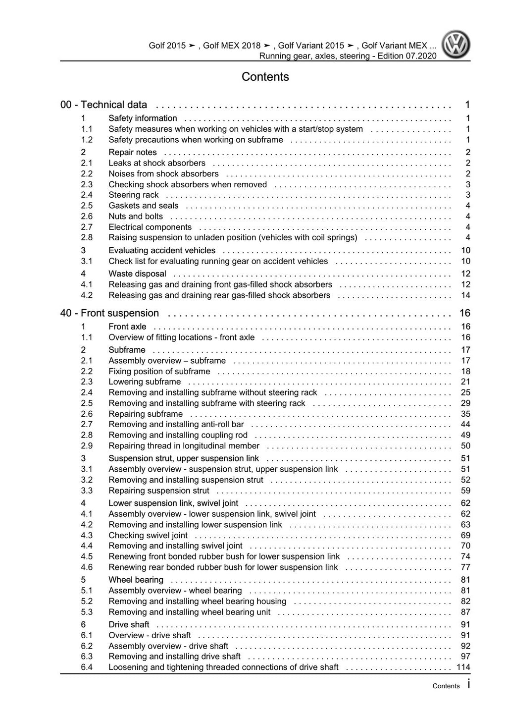 Workshop manual sample — contents/overview (page 3)