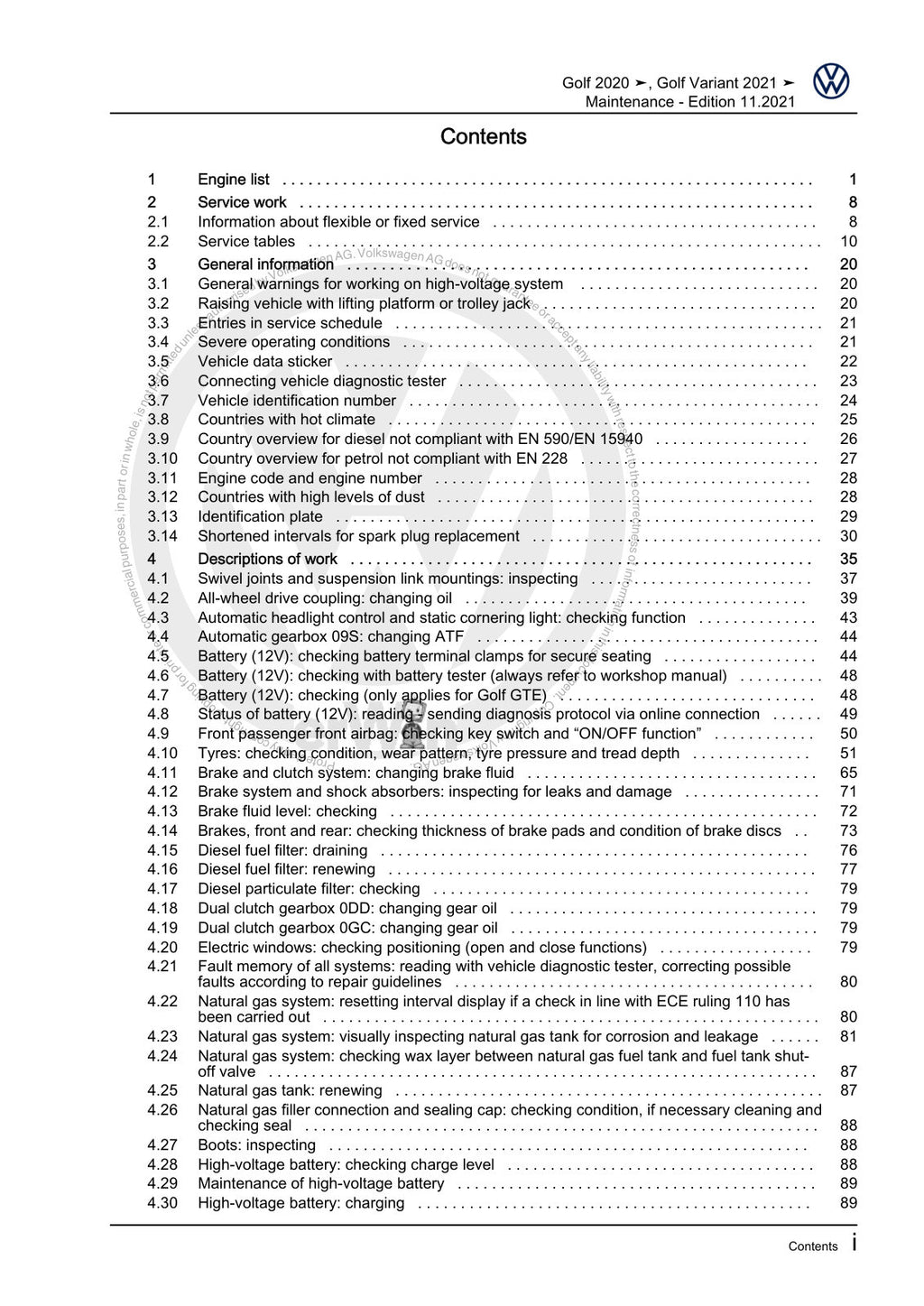 Workshop manual sample — contents/overview (page 3)