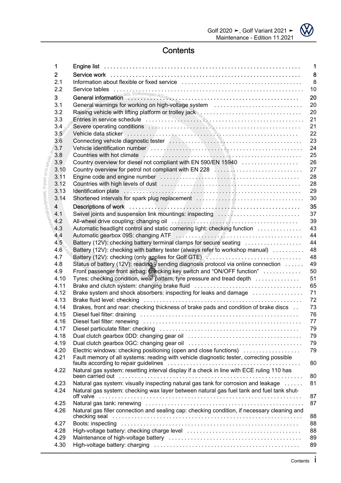 Workshop manual sample — contents/overview (page 3)