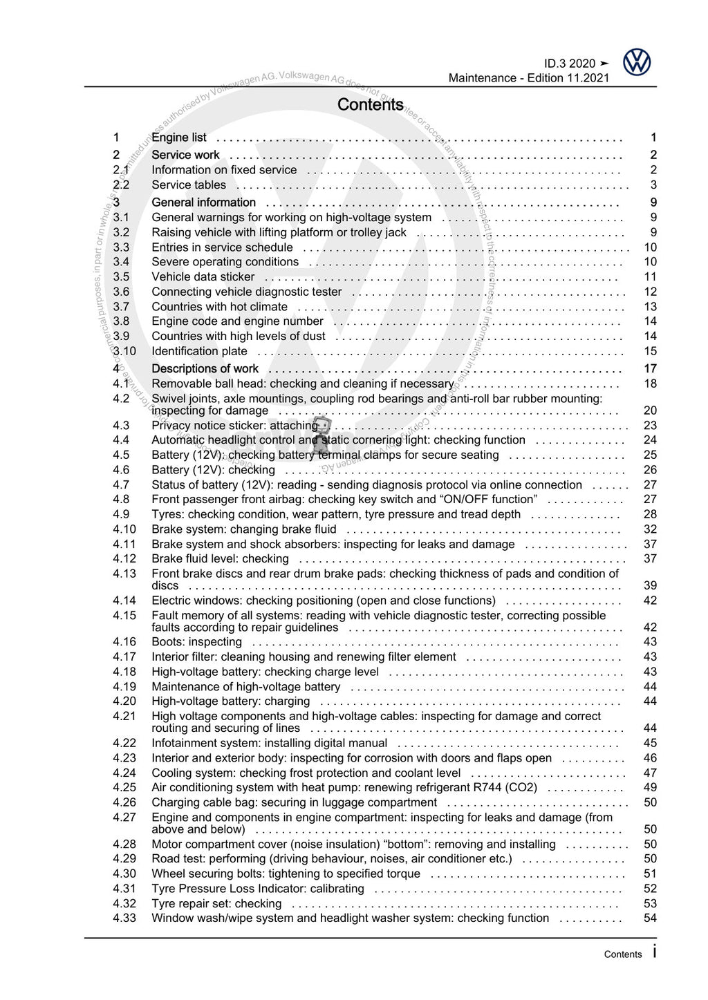 Workshop manual sample — contents/overview (page 3)