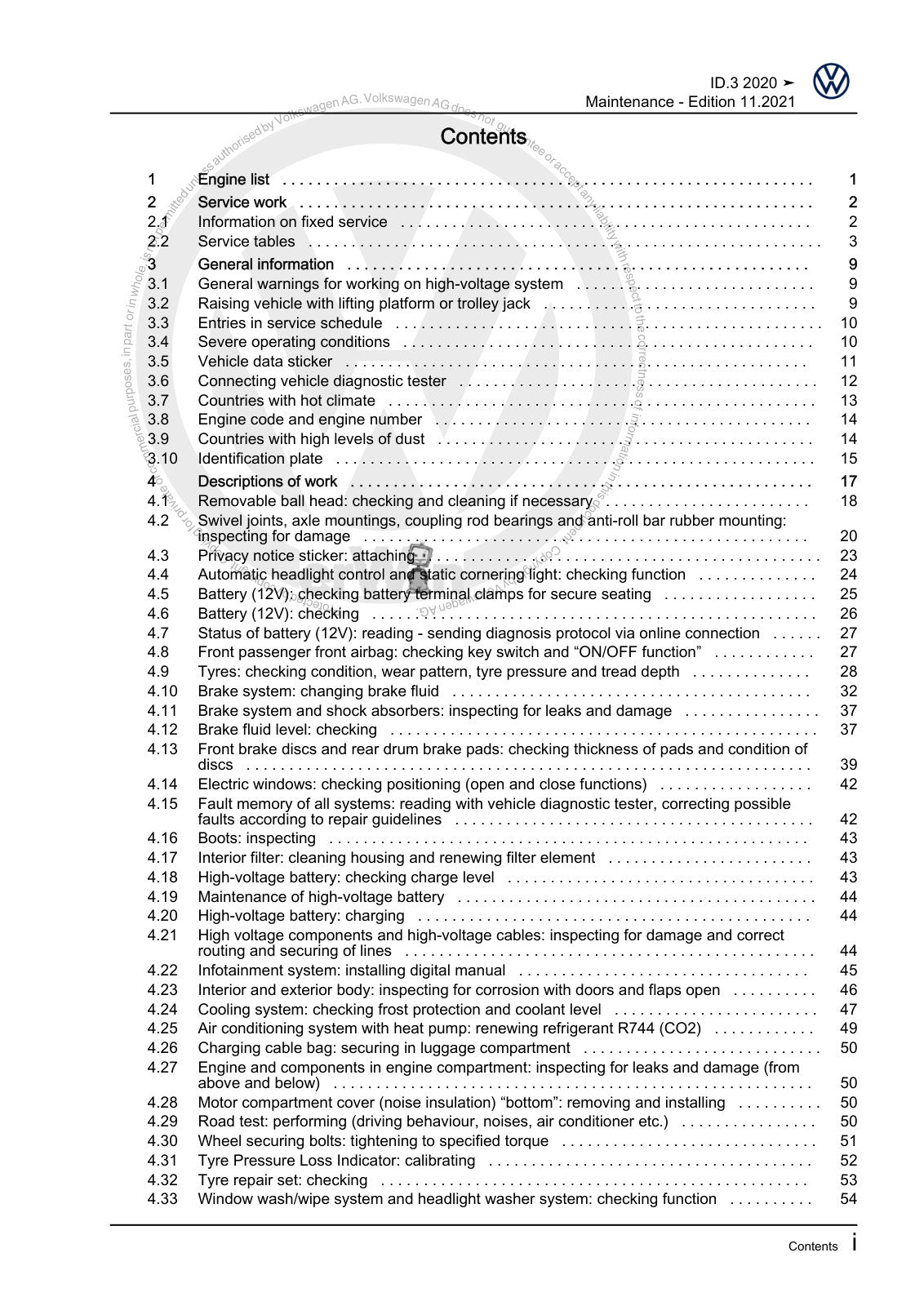 Workshop manual sample — contents/overview (page 3)