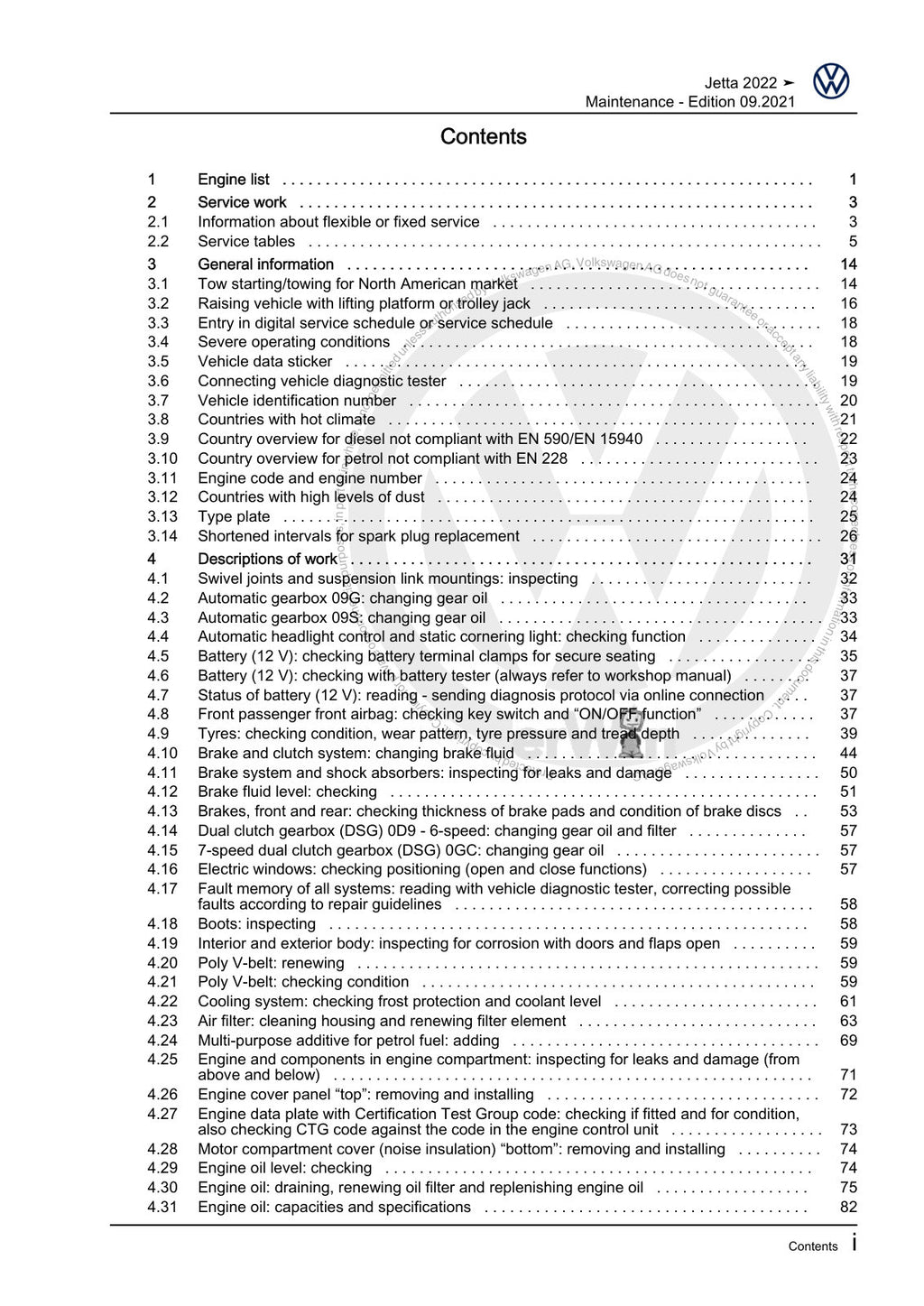 Workshop manual sample — contents/overview (page 3)
