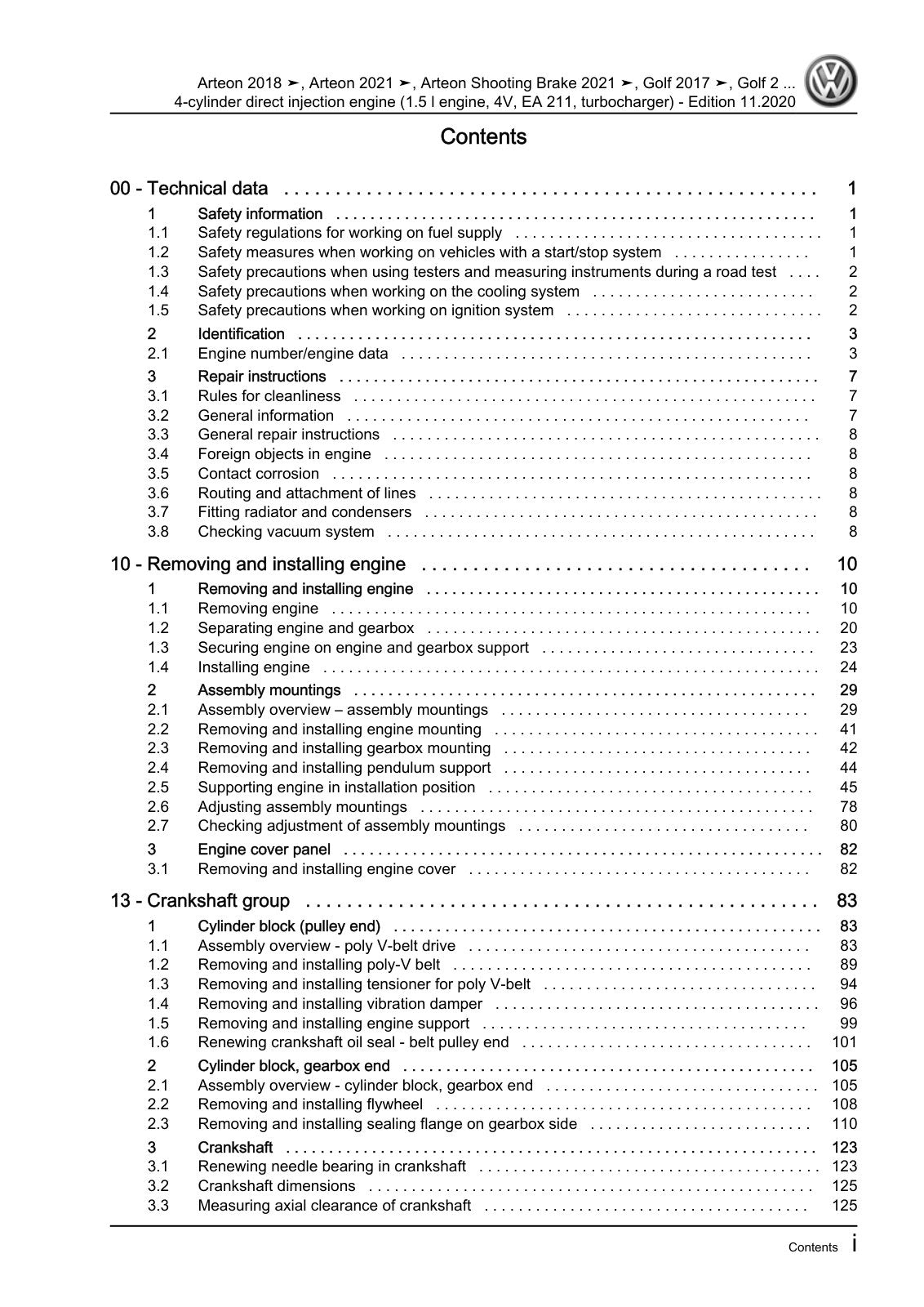 Workshop manual sample — contents/overview (page 3)