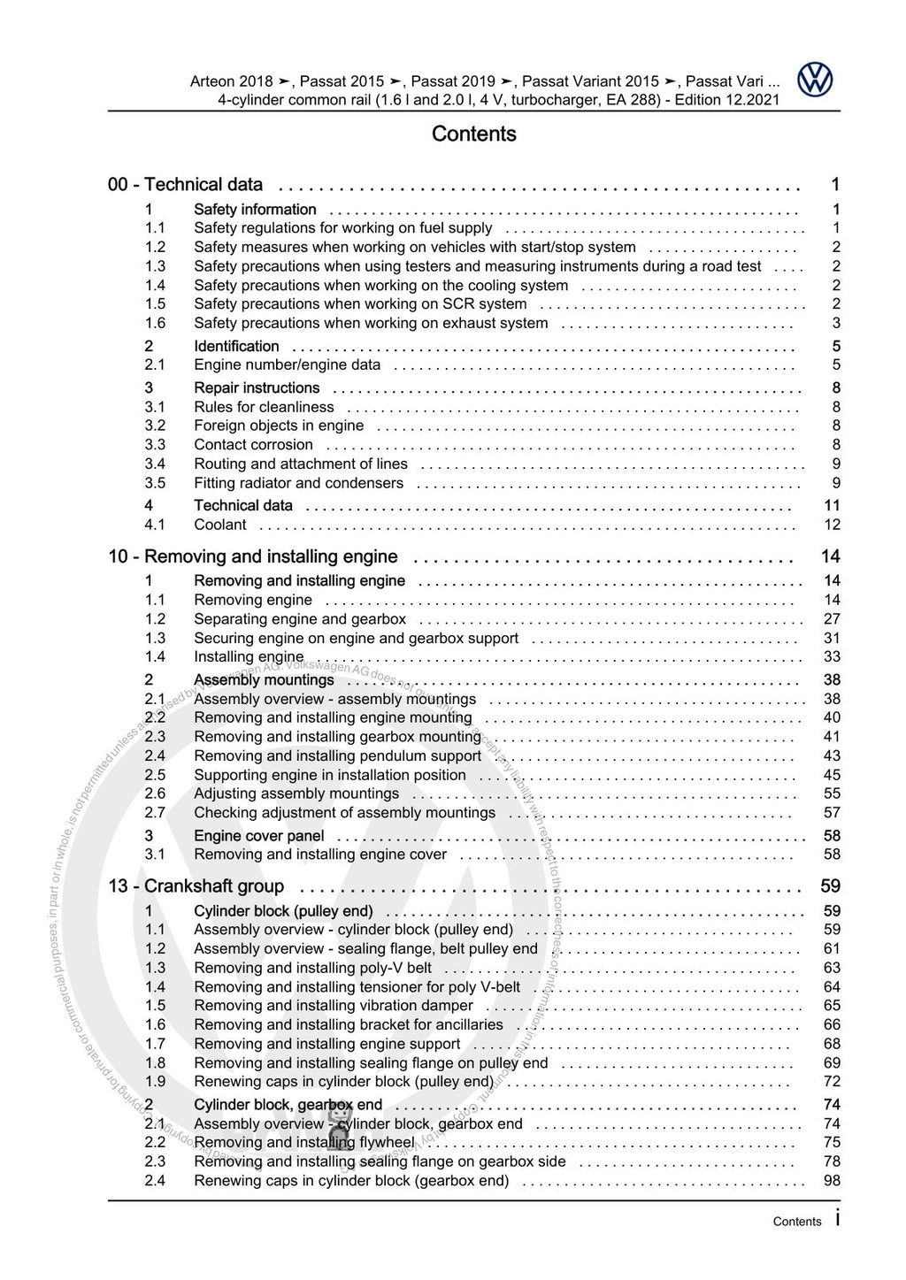 Workshop manual sample — contents/overview (page 3)