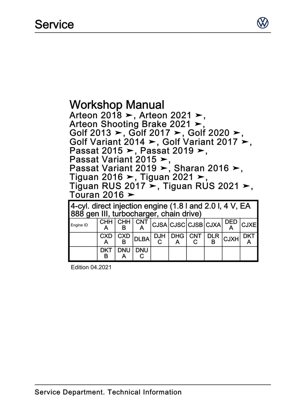 Workshop manual sample — cover (page 1)