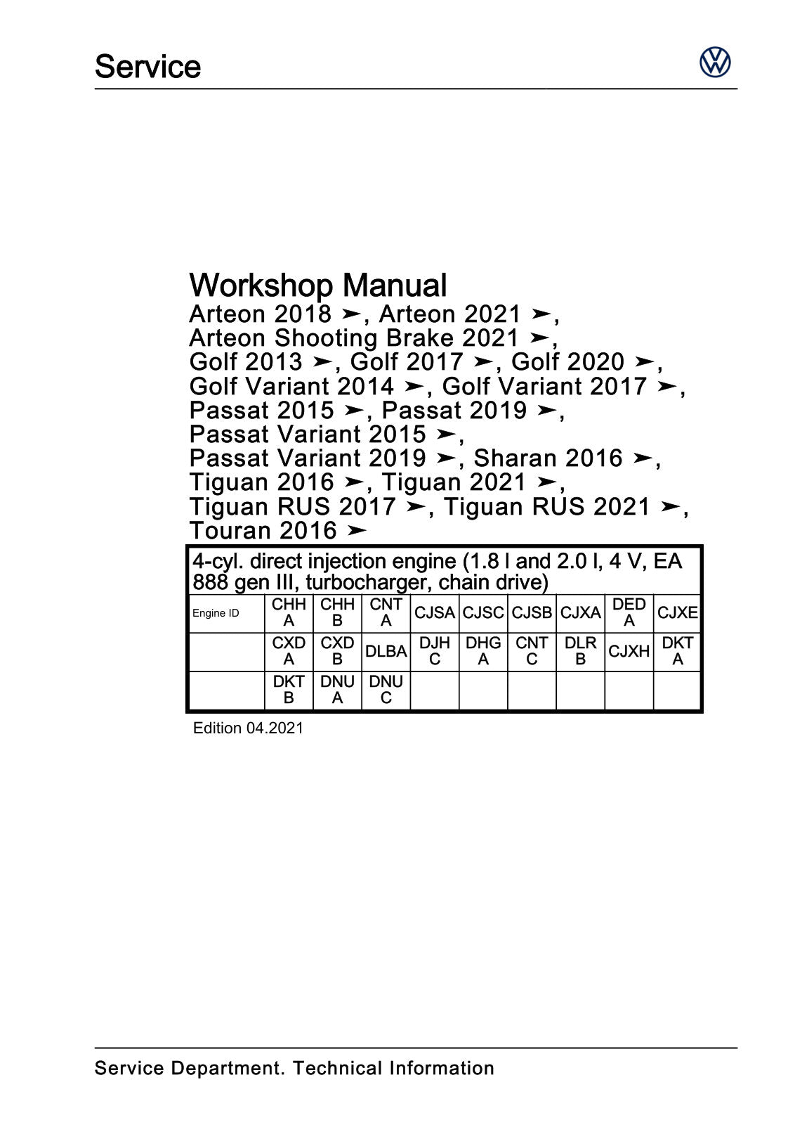 Workshop manual sample — cover (page 1)