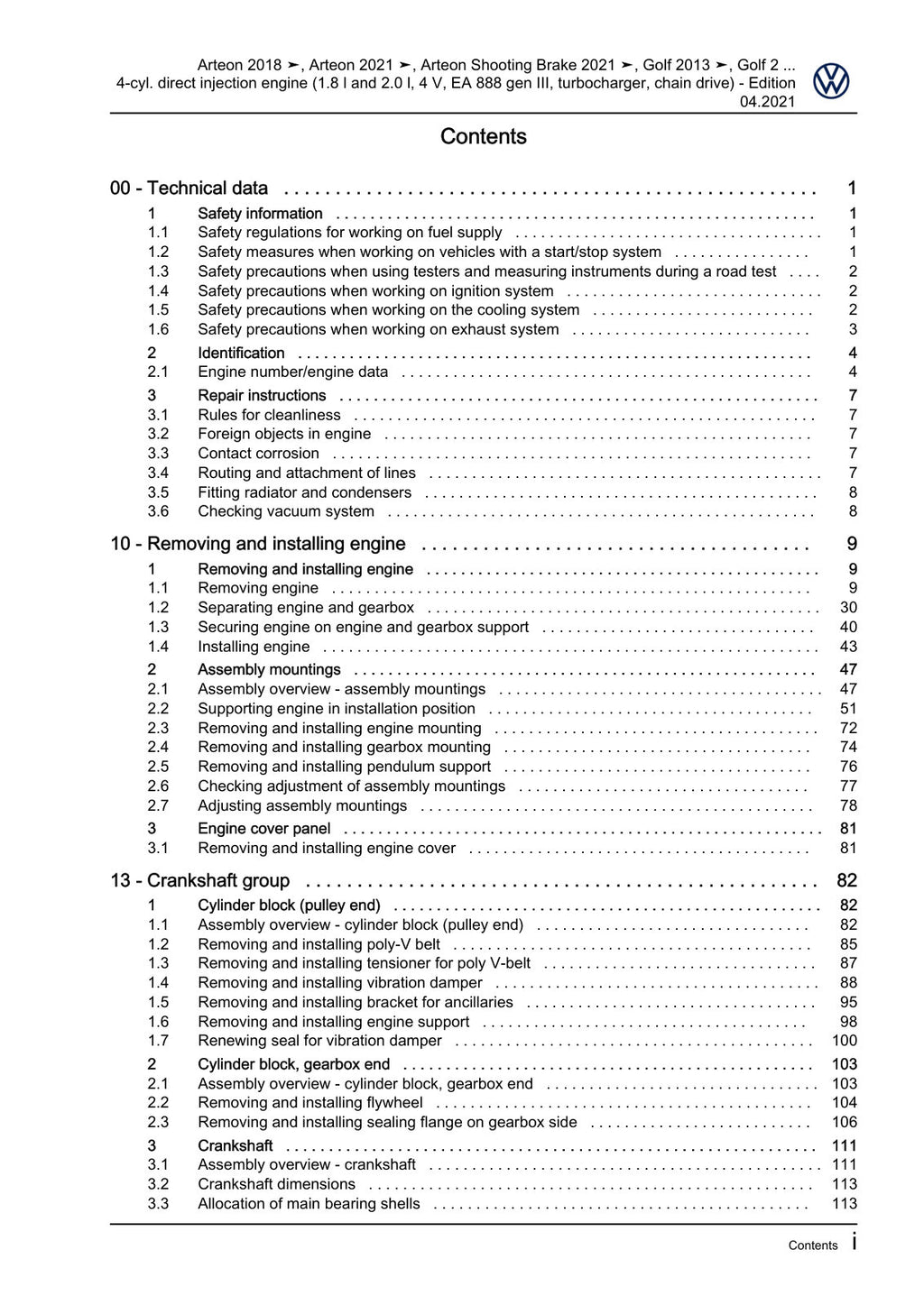 Workshop manual sample — contents/overview (page 3)