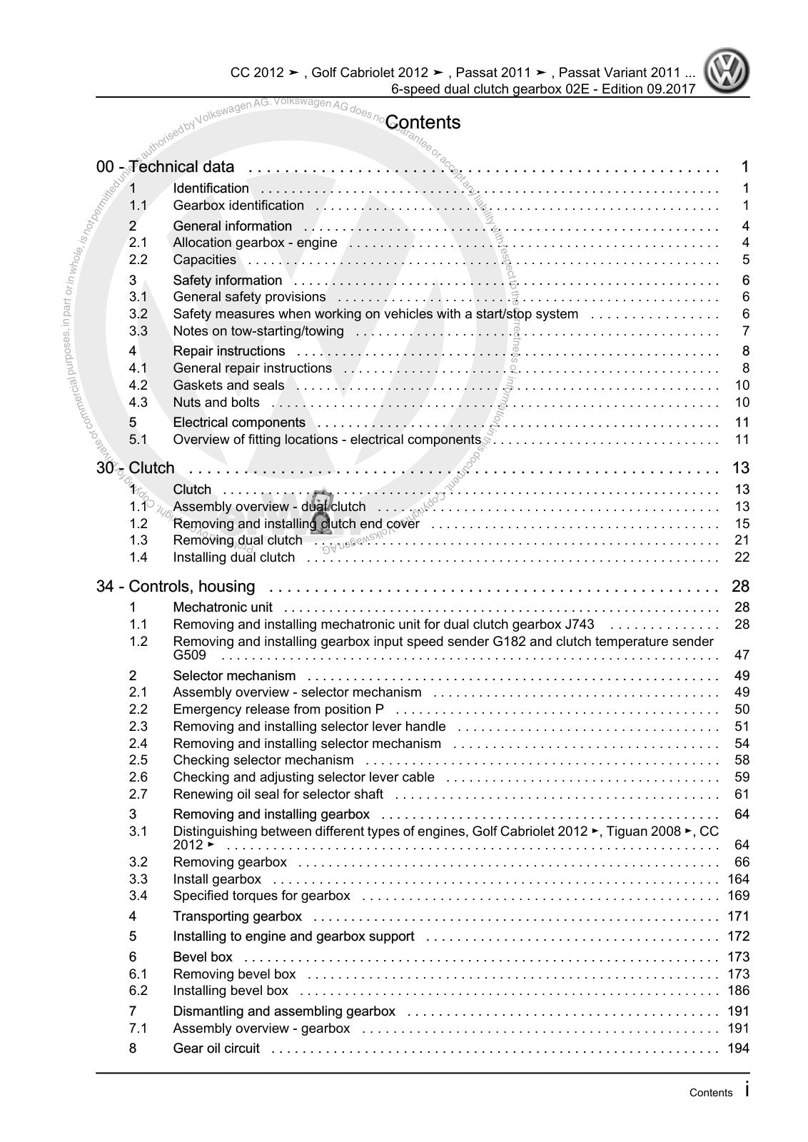Workshop manual sample — contents/overview (page 3)