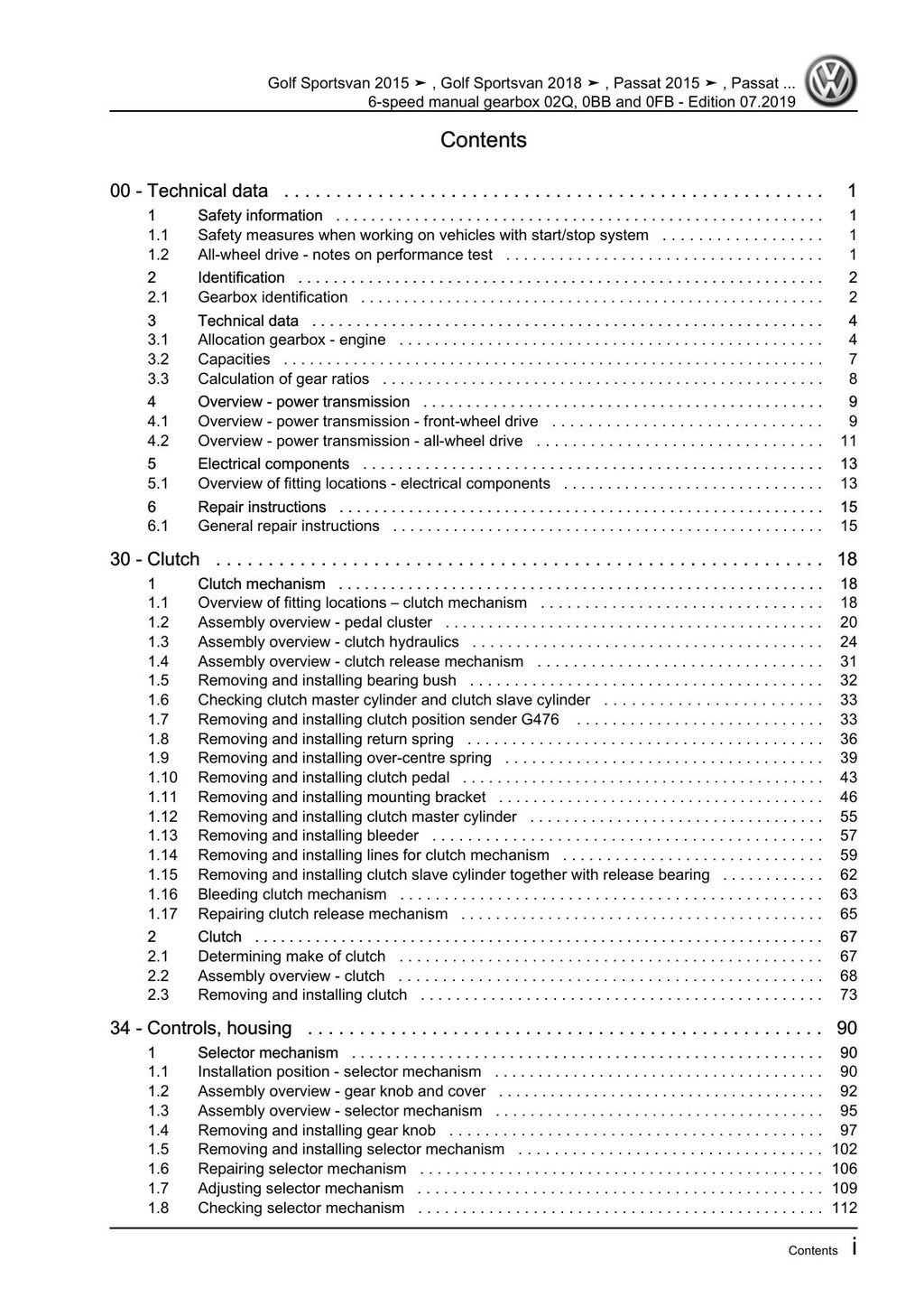 Workshop manual sample — contents/overview (page 3)