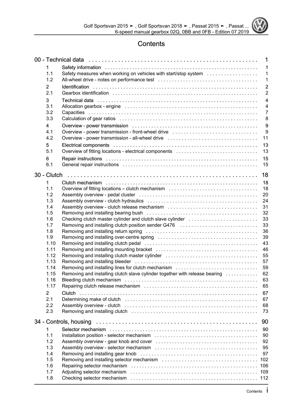 Workshop manual sample — contents/overview (page 3)