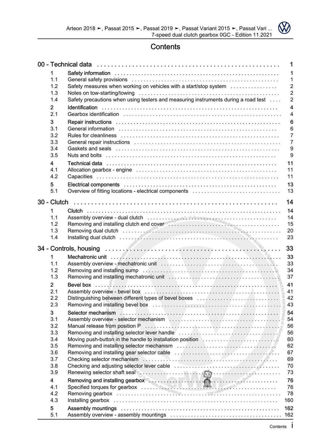 Workshop manual sample — contents/overview (page 3)