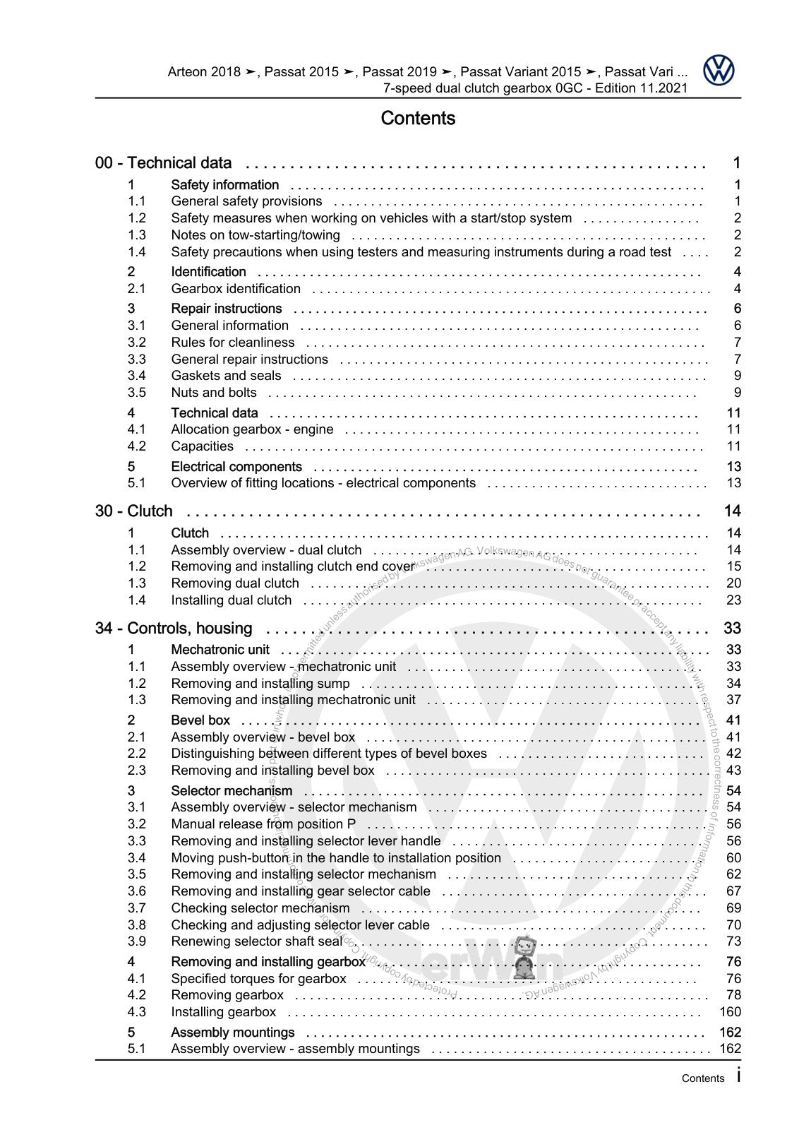 Workshop manual sample — contents/overview (page 3)