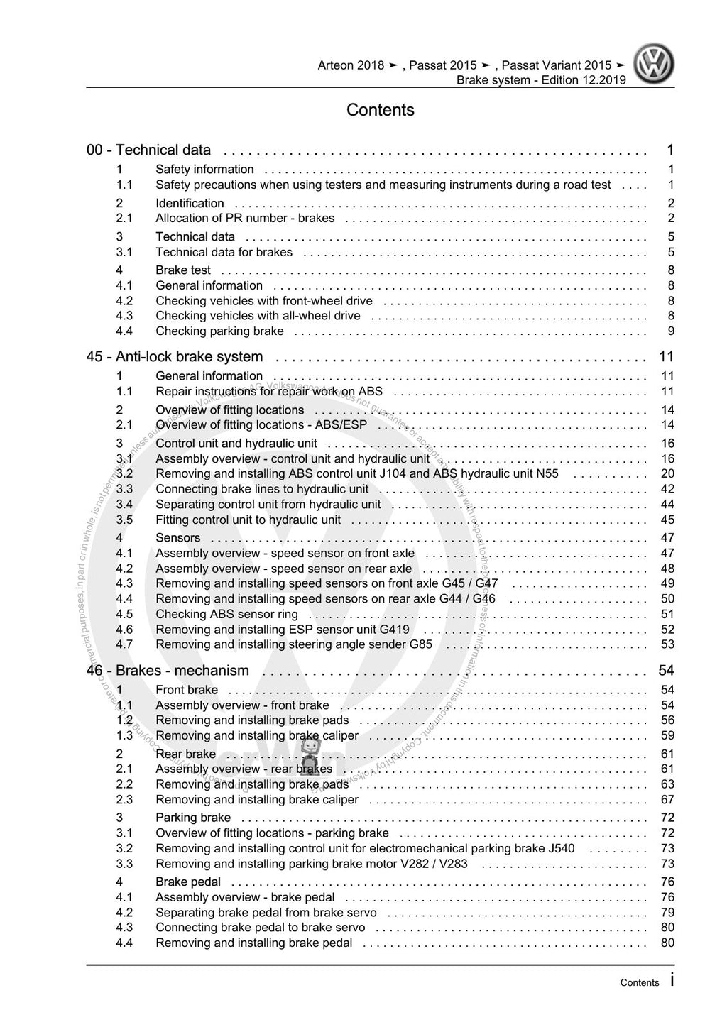 Workshop manual sample — contents/overview (page 3)