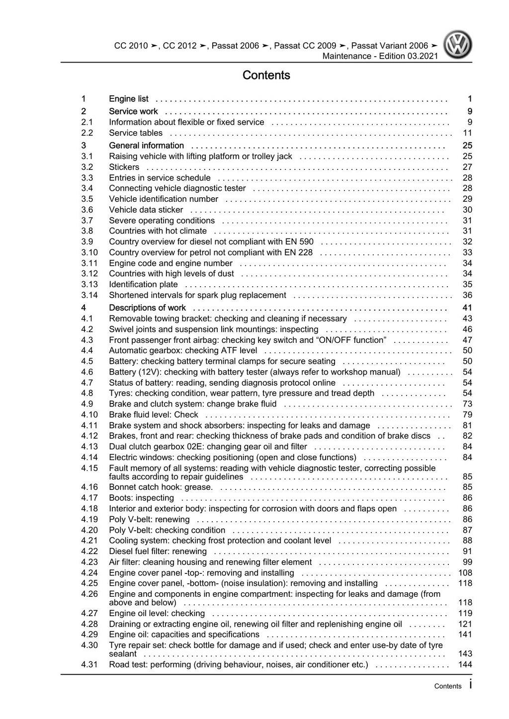Workshop manual sample — contents/overview (page 3)