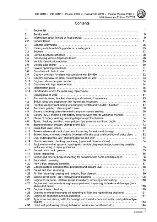 Workshop manual sample — contents/overview (page 3)