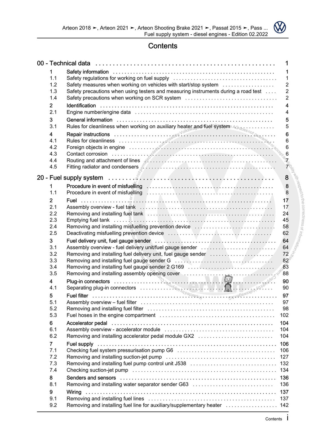 Workshop manual sample — contents/overview (page 3)