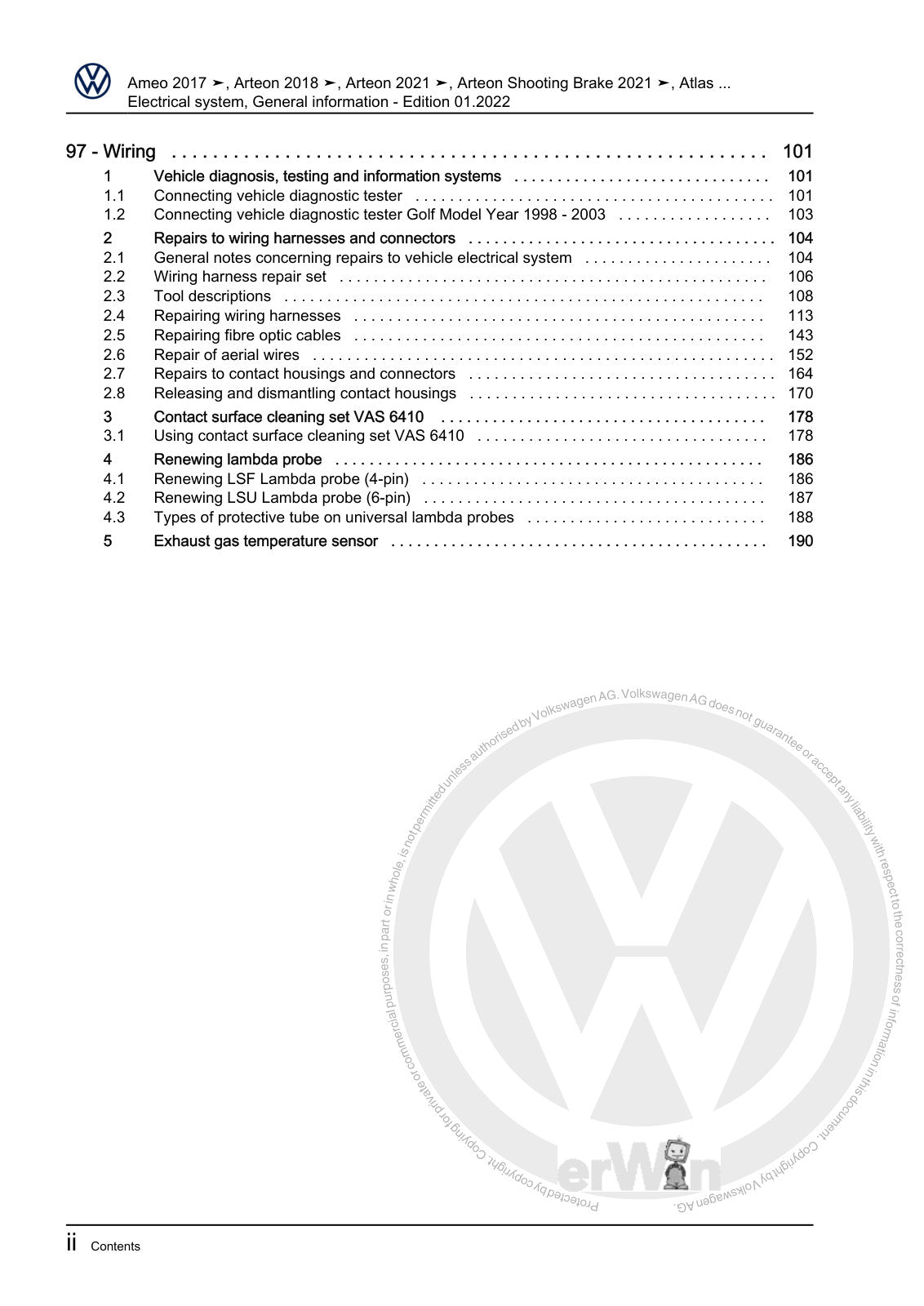 Workshop manual sample — contents/overview (page 6)