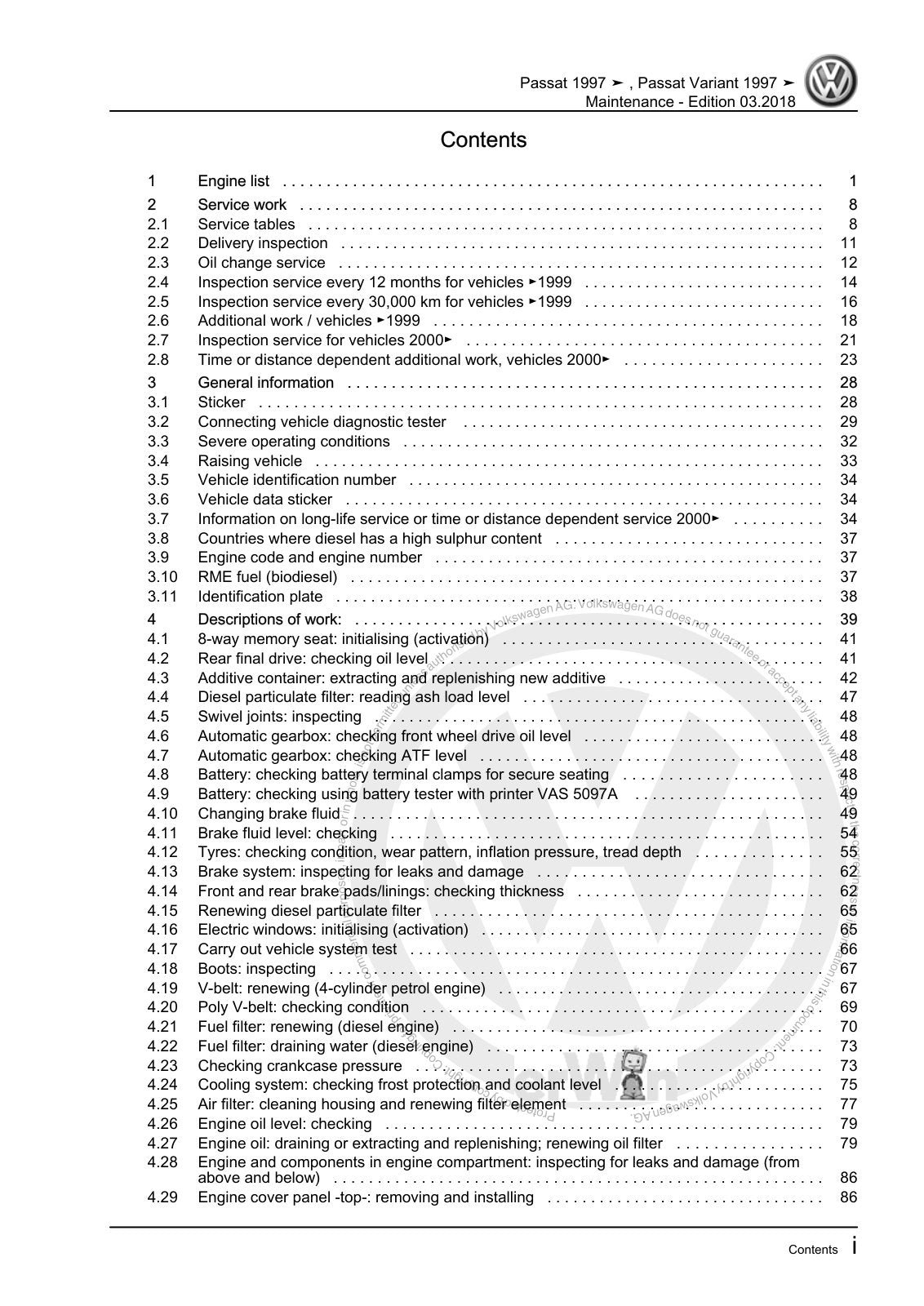 Workshop manual sample — contents/overview (page 3)