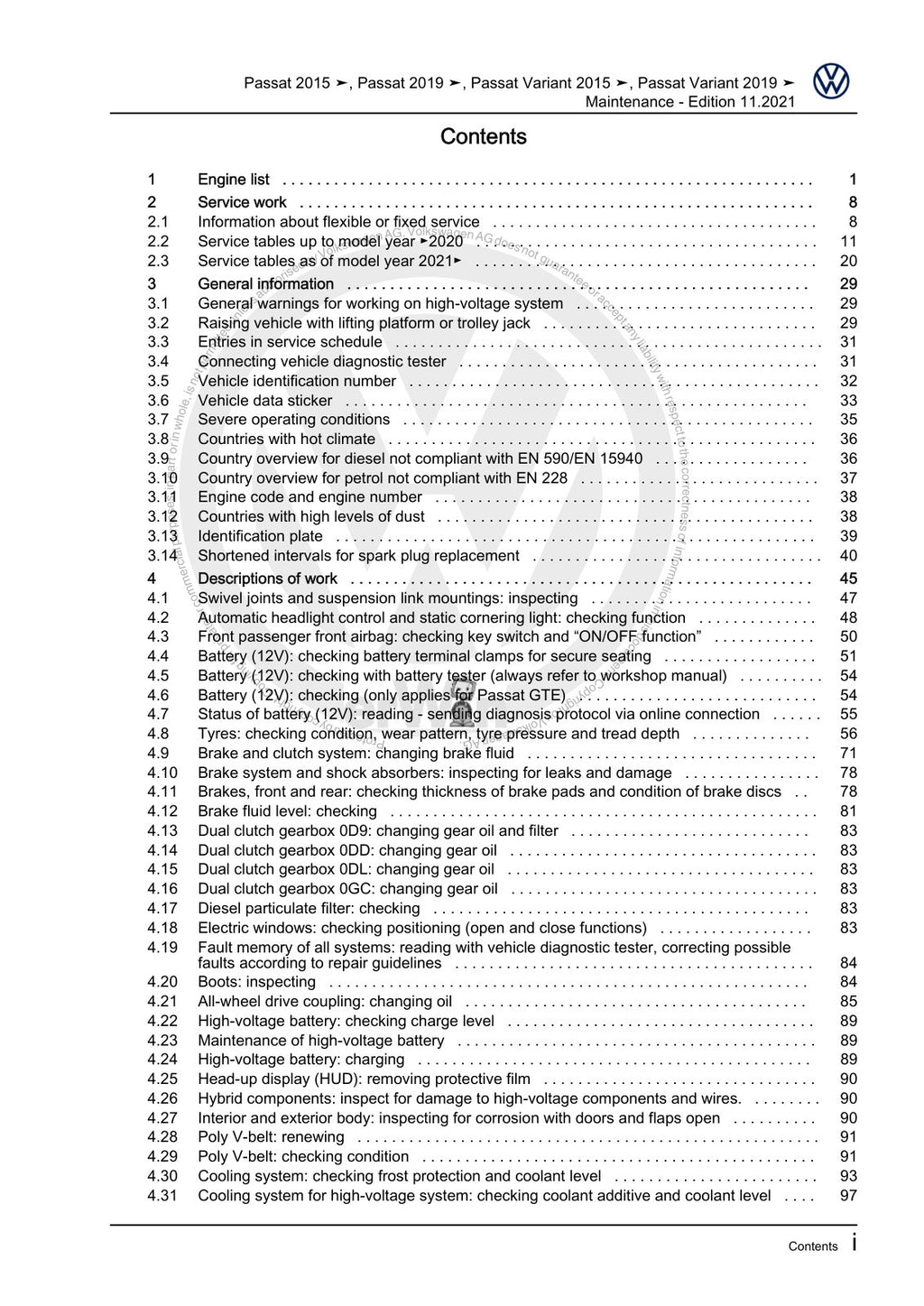 Workshop manual sample — contents/overview (page 3)