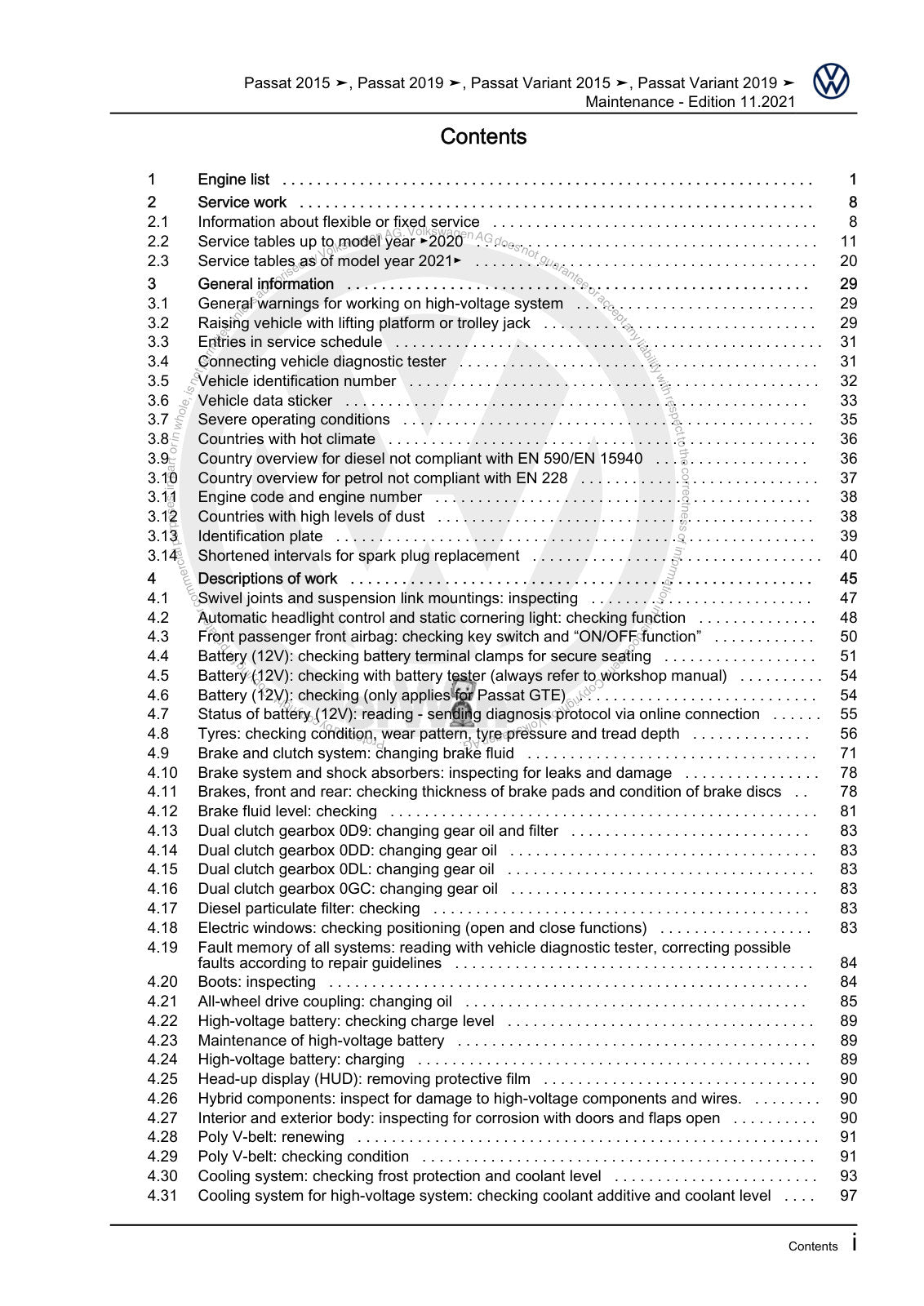 Workshop manual sample — contents/overview (page 3)