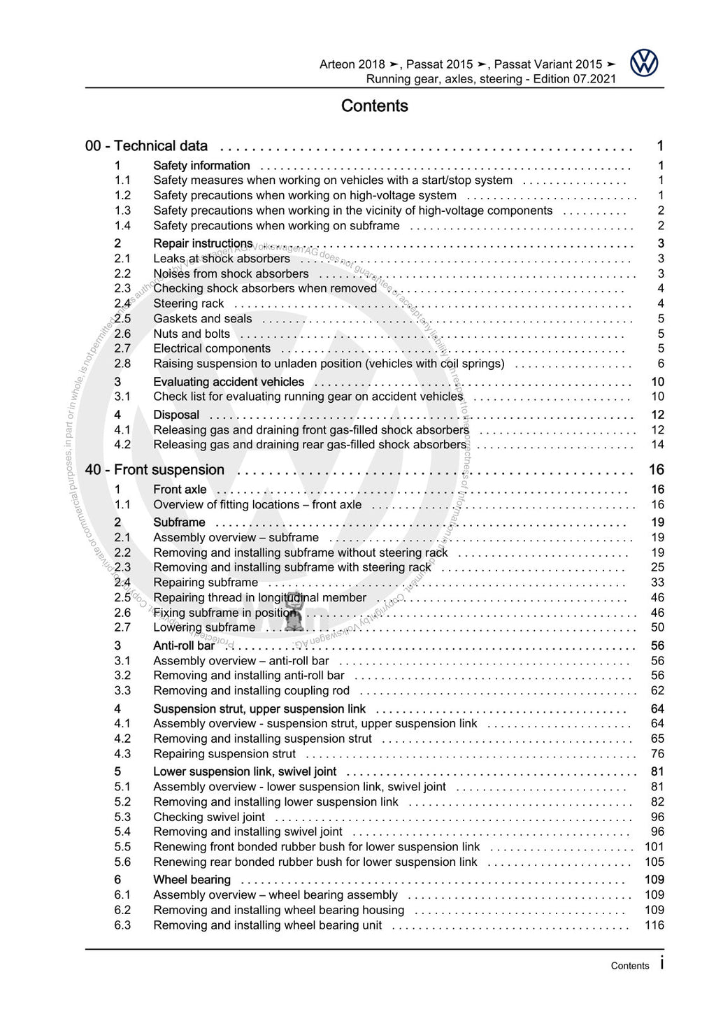 Workshop manual sample — contents/overview (page 3)