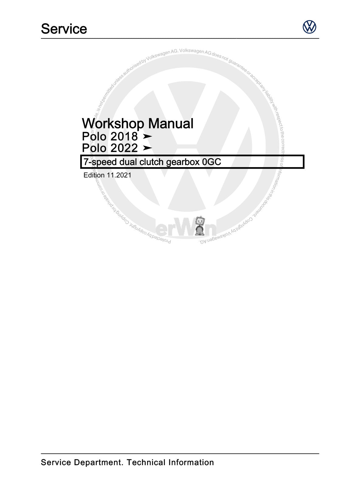 Workshop manual sample — cover (page 1)