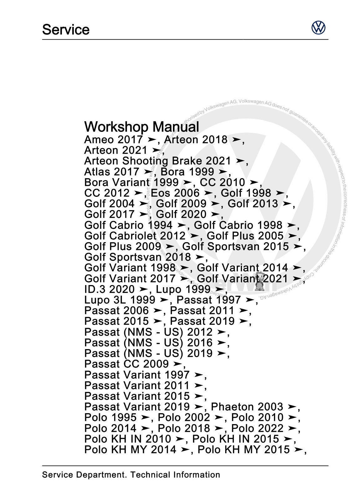 Workshop manual sample — cover (page 1)