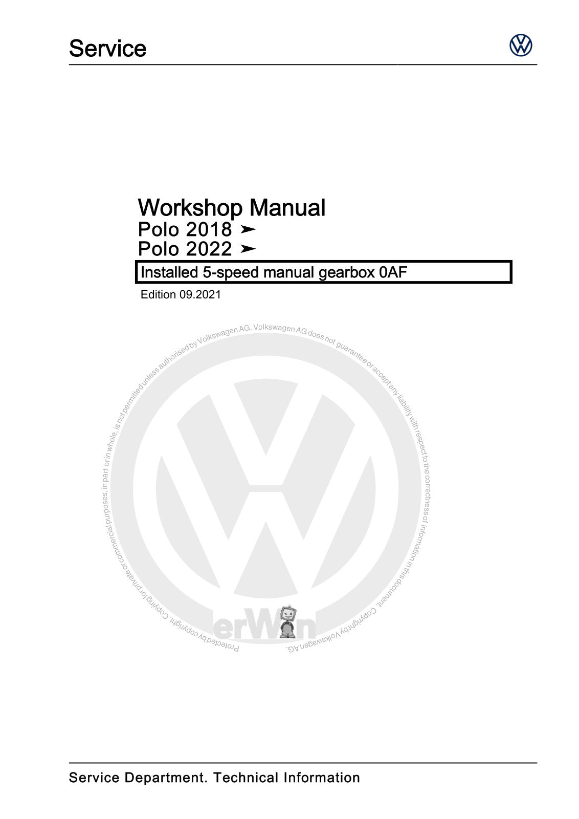 Workshop manual sample — cover (page 1)