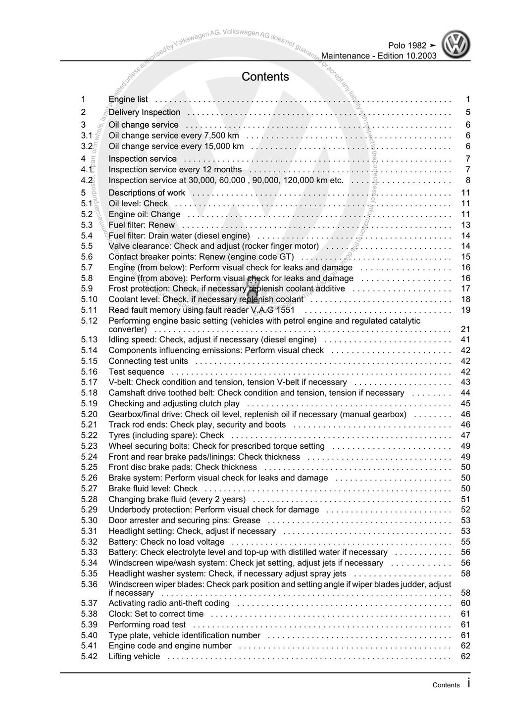 Workshop manual sample — contents/overview (page 3)