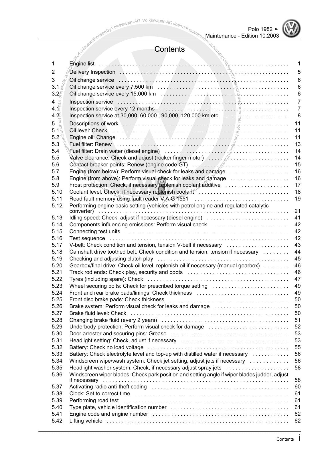 Workshop manual sample — contents/overview (page 3)