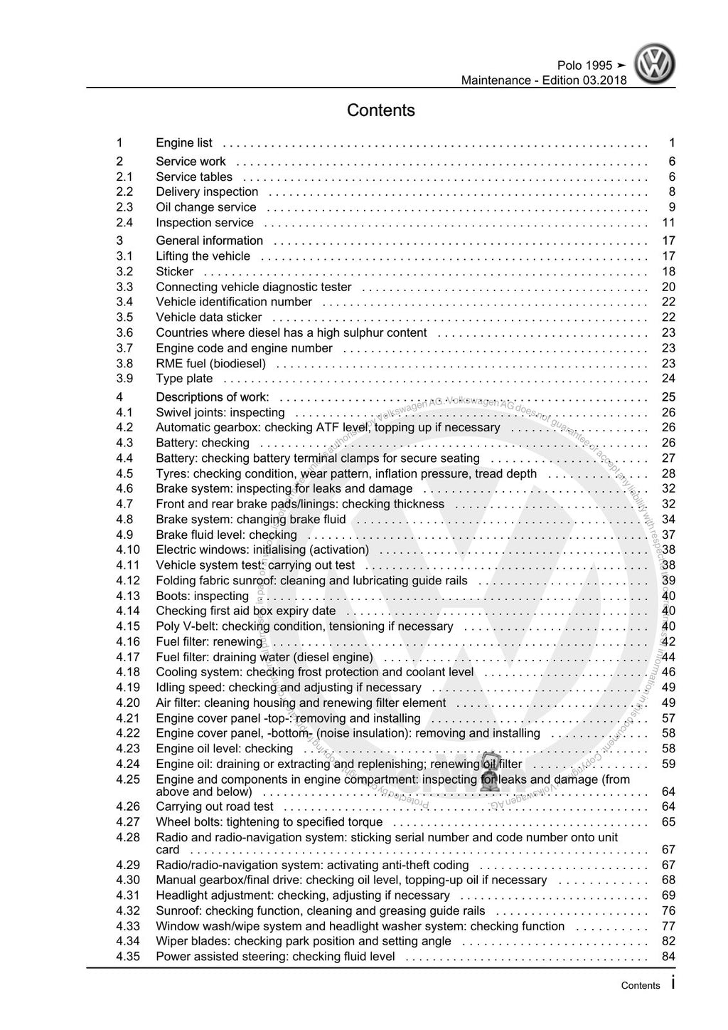 Workshop manual sample — contents/overview (page 3)