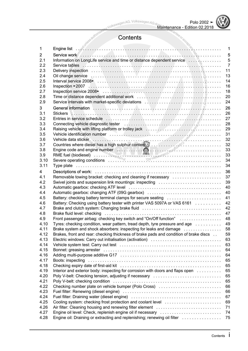 Workshop manual sample — contents/overview (page 3)