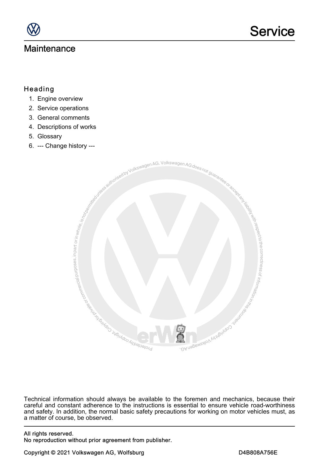 Workshop manual sample — contents/overview (page 2)