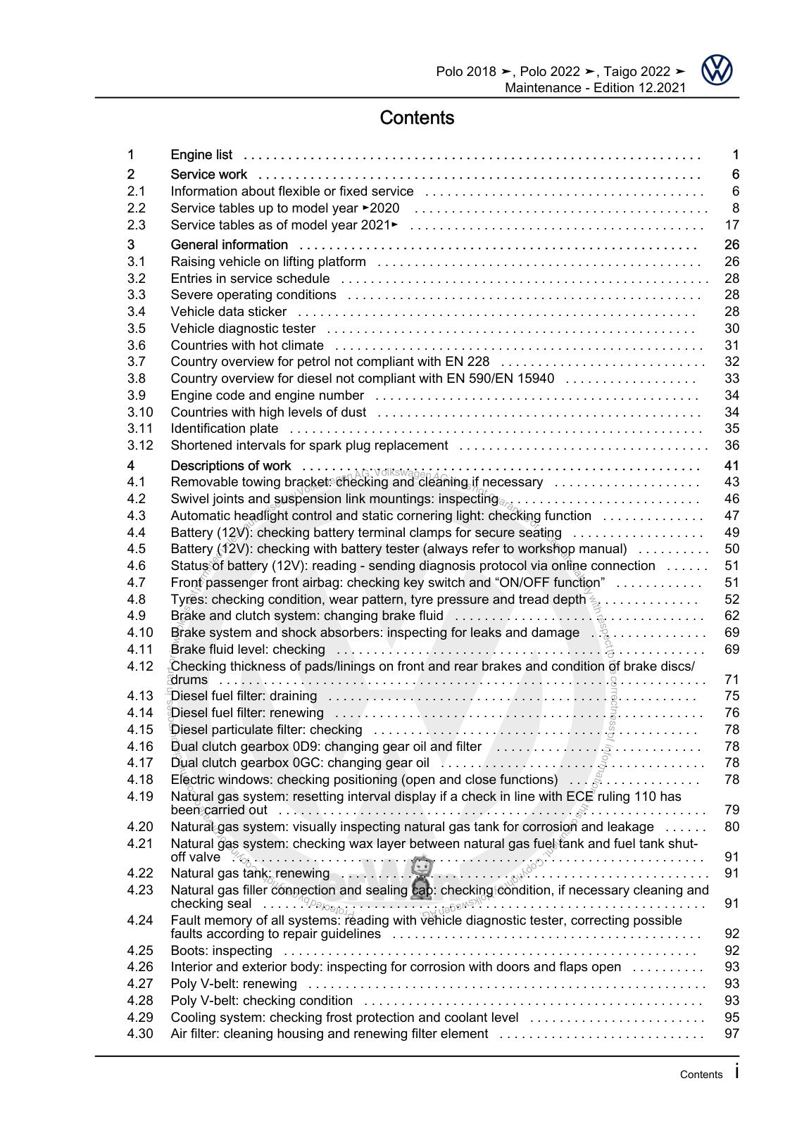 Workshop manual sample — contents/overview (page 3)