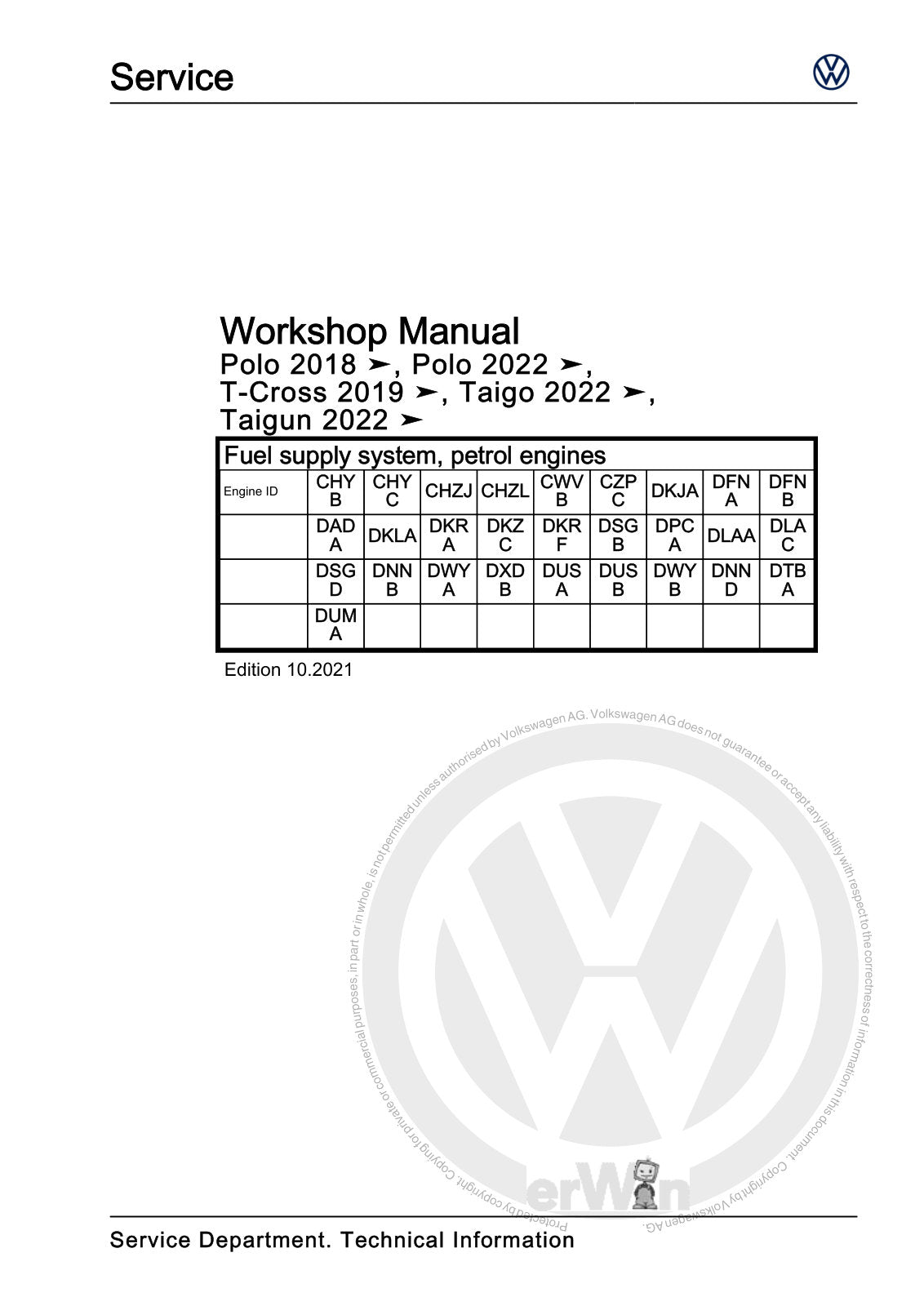Workshop manual sample — cover (page 1)